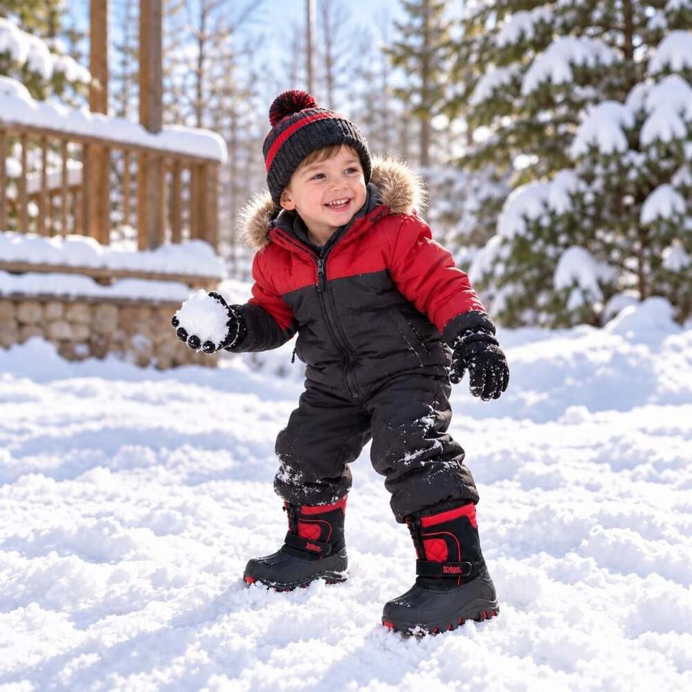 Totes Tyler II Winter Snow Boots Size 9M Black Red